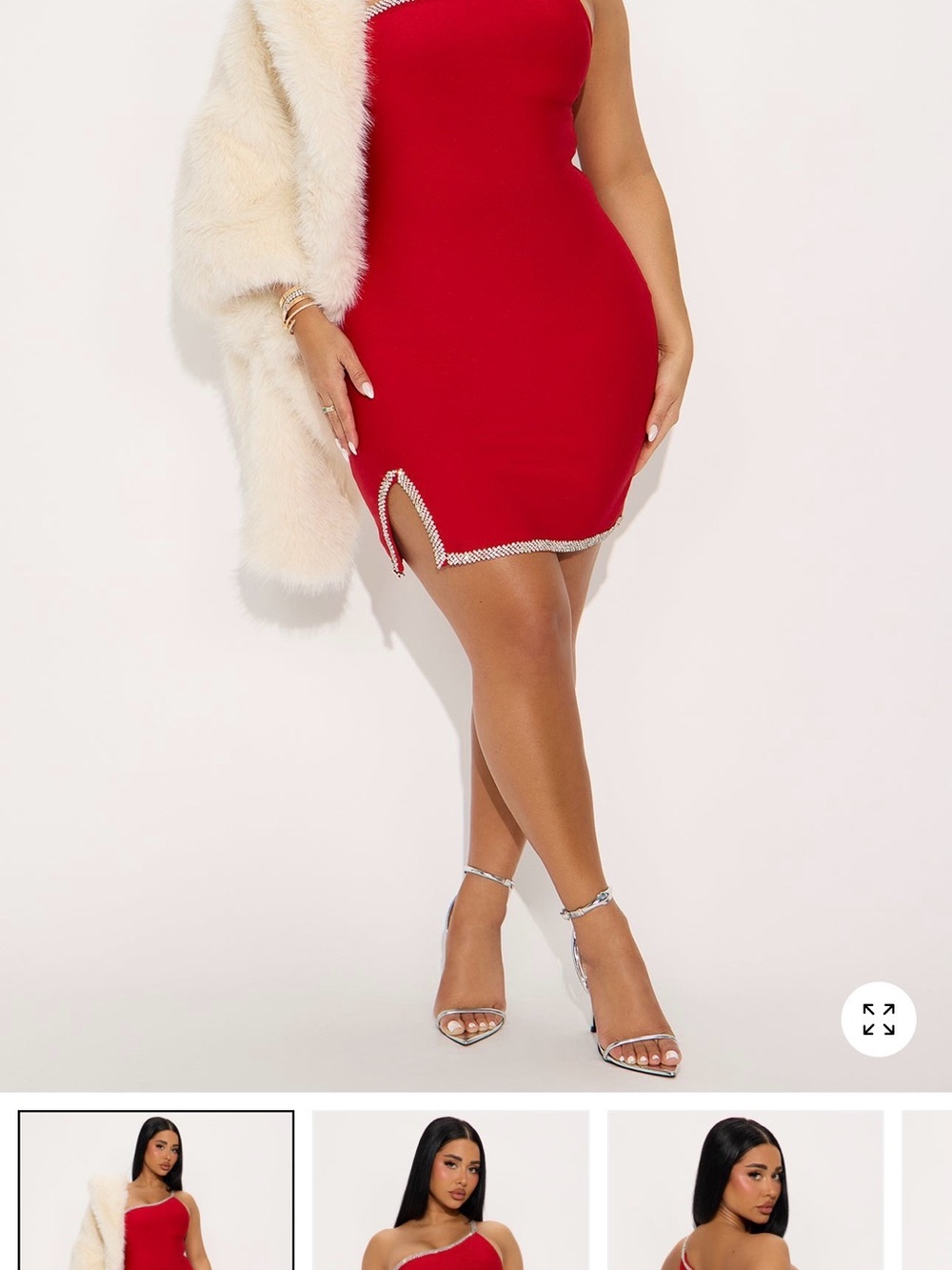 Fashion Nova Red Rhinestone-Trim Bodycon Mini Dress
